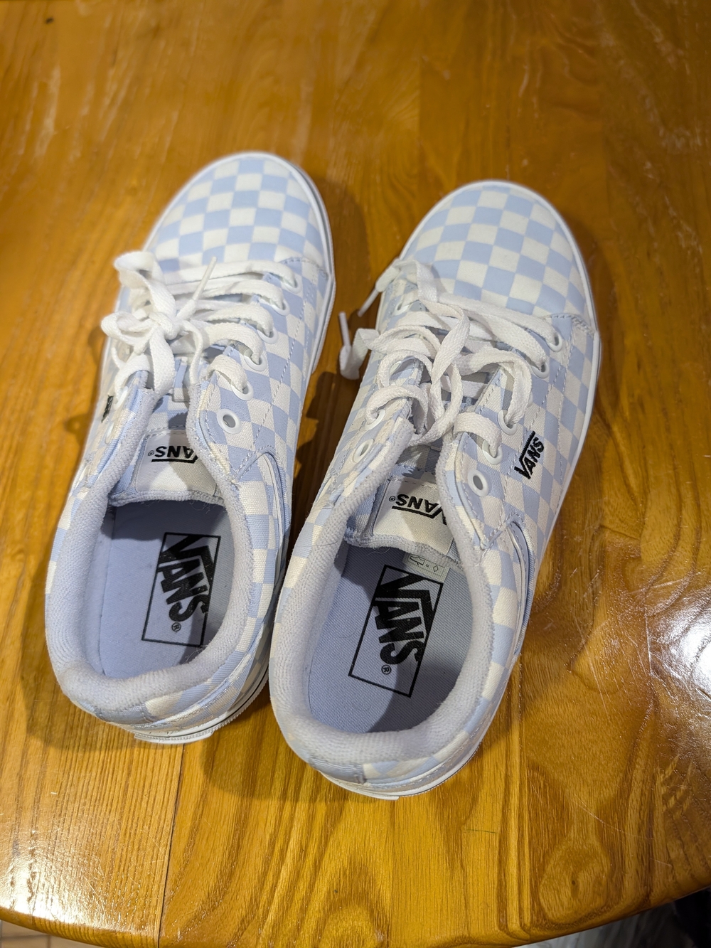 Vans Checkerboard Lace-Up Sneakers in Light Blue and White 9.5 Womens